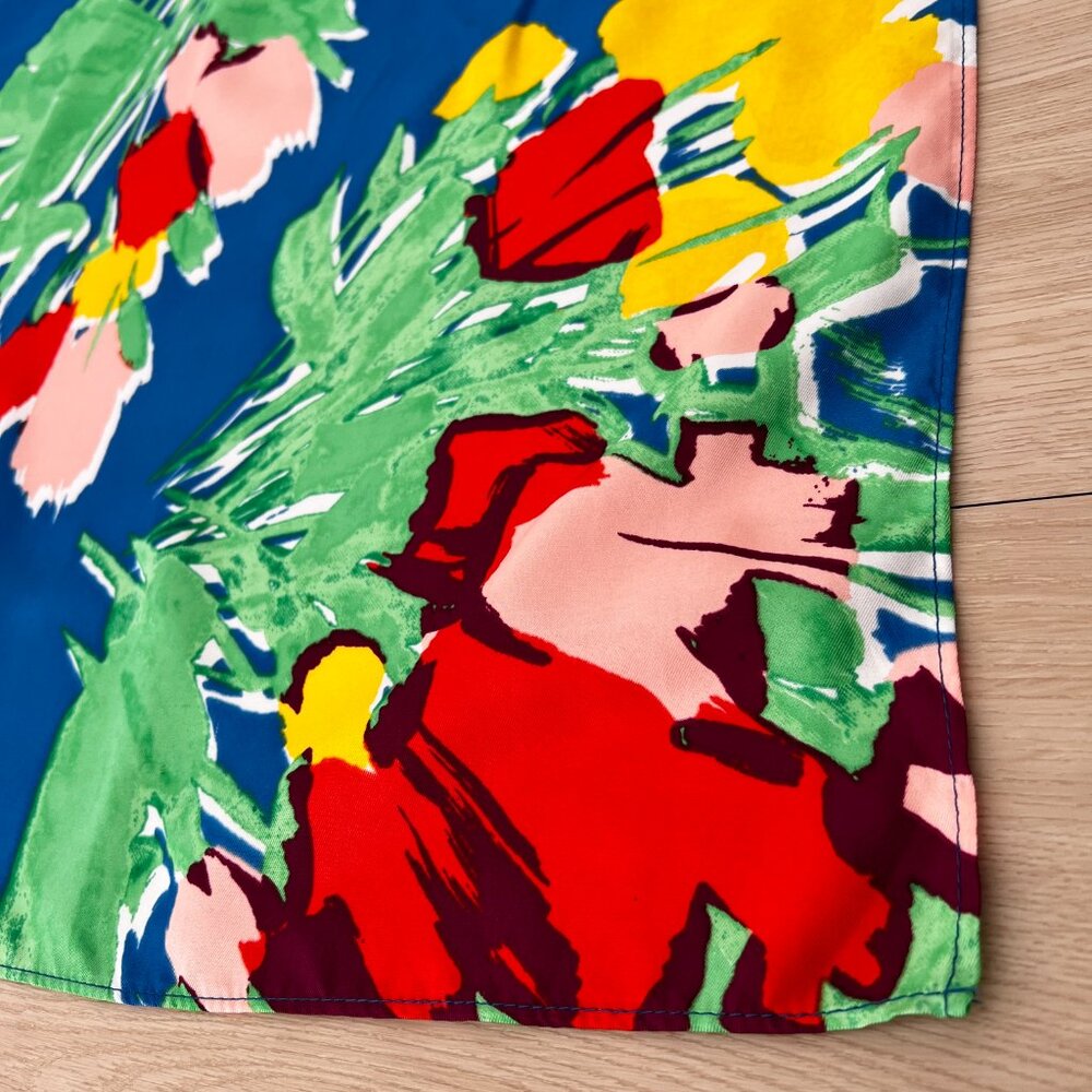 Vintage 80s Colorful Picasso-Inspired Floral Print Square Head or Neck Scarf - Picture 4 of 14